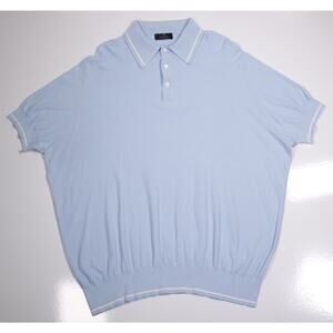 Hideoki Bespoke Light Blue Cotton Knit Jumper Polo Shirt 3XL